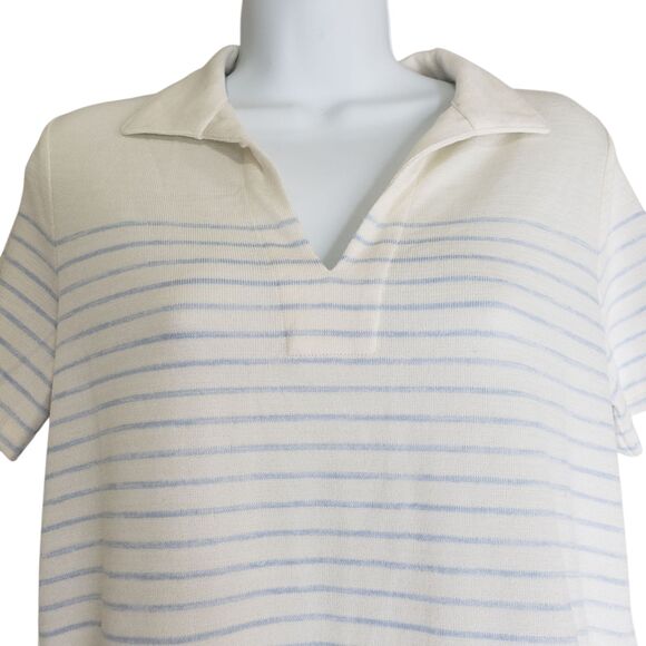 NWT Rag & Bone The Knit Stripe Polo Shirt Womens Small Ivory Pale Blue Preppy - Picture 7 of 12